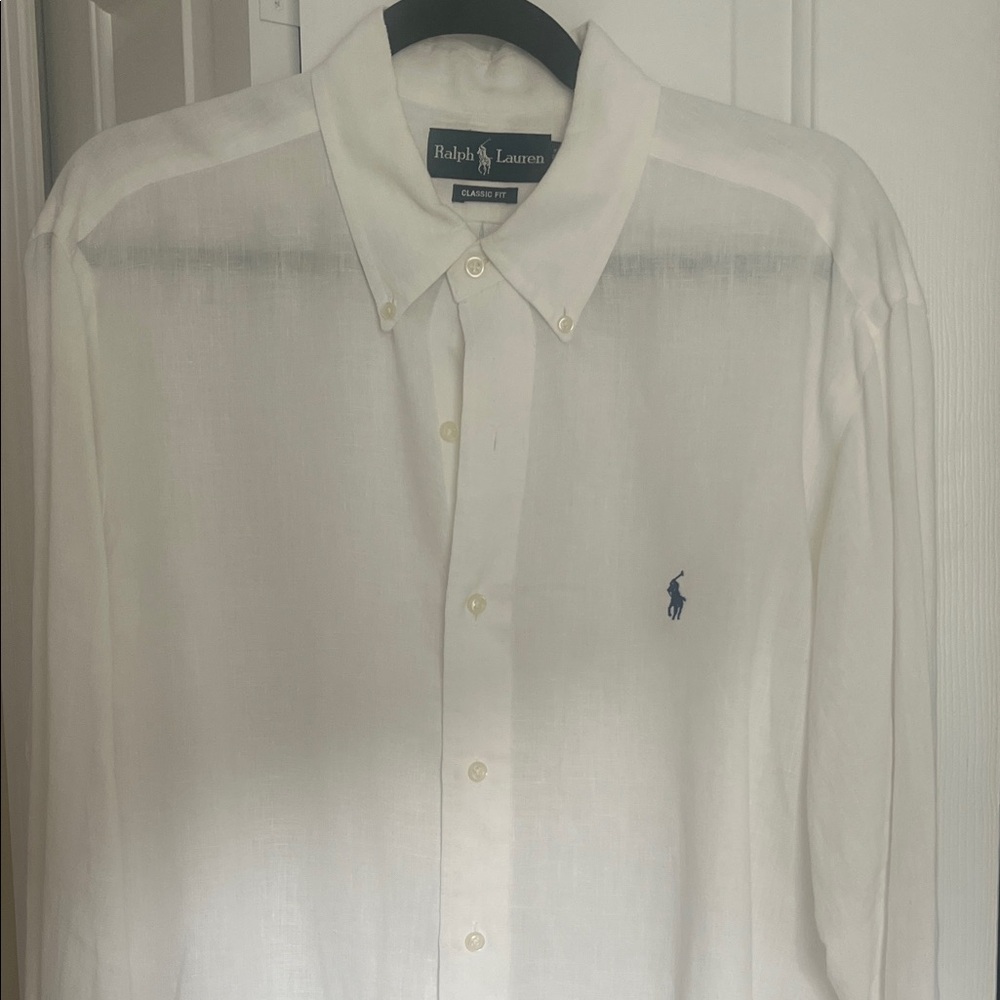 Ralph Lauren Men's White Linen Button-Down Shirt
